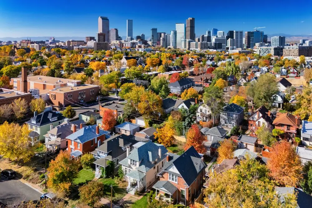 older denver neigborhood with downtown denver in the background area